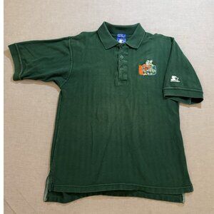 Vintage Starter Miami Hurricanes Polo Shirt‎ L Green Embroidered Pipe Smoker